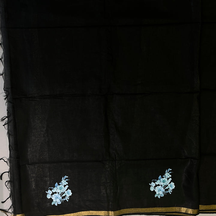 Hayagrivas Black Semi Linen Sarees SSCBF68E5-1