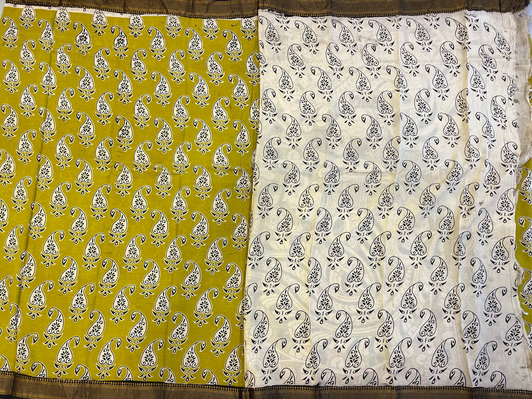 Hayagrivas Lime Green & Blue Kalamkari Sarees