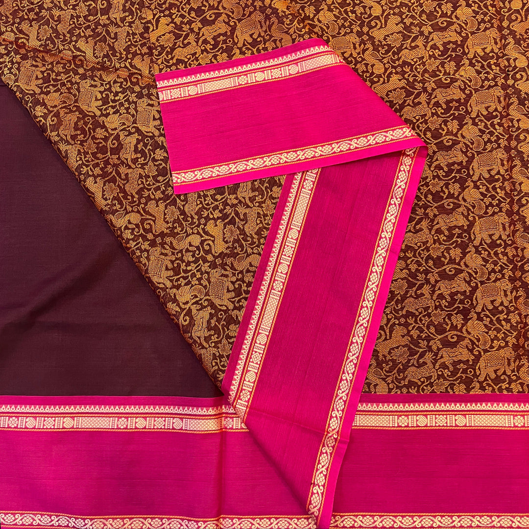 Hayagrivas Brown Chettinad Cotton Saree SSCBF63E9-3