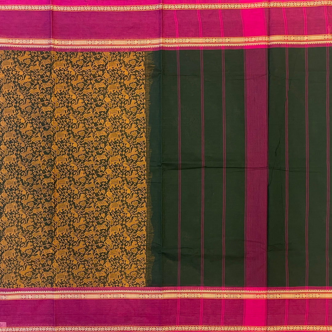 Hayagrivas Bottle Green Chettinad Cotton Saree SSCBF63E9-4