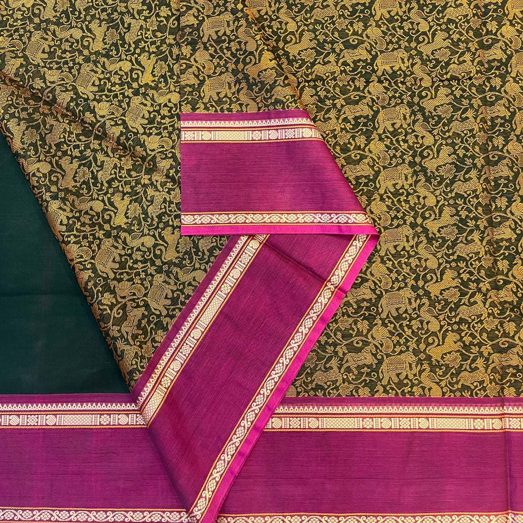 Hayagrivas Bottle Green Chettinad Cotton Saree SSCBF63E9-4