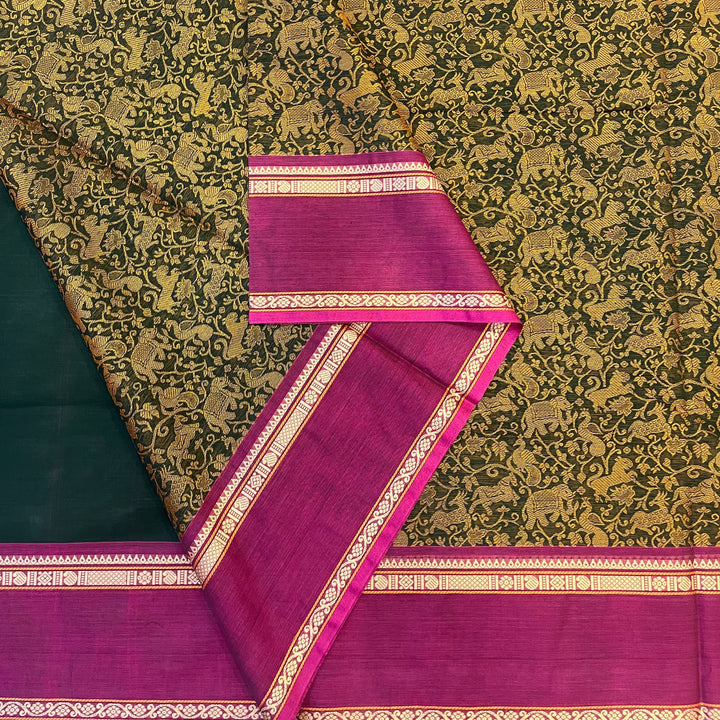 Hayagrivas Bottle Green Chettinad Cotton Saree SSCBF63E9-4
