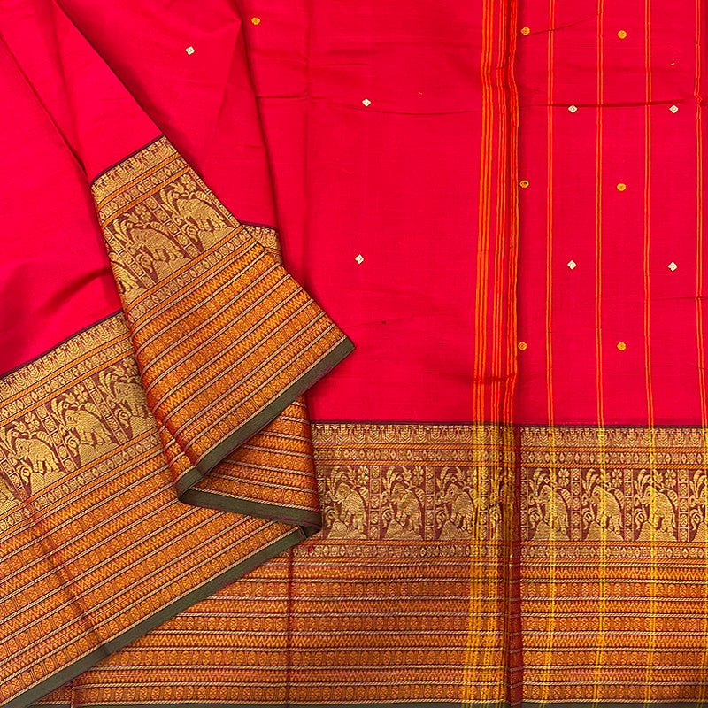Hayagrivas Reddish-Pink Handloom Chettinad Cotton Saree KSBE3H24-4