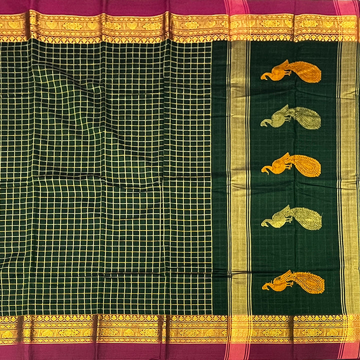 Hayagrivas Dark Green Handloom Chettinad Cotton Saree KSBE1H14-5