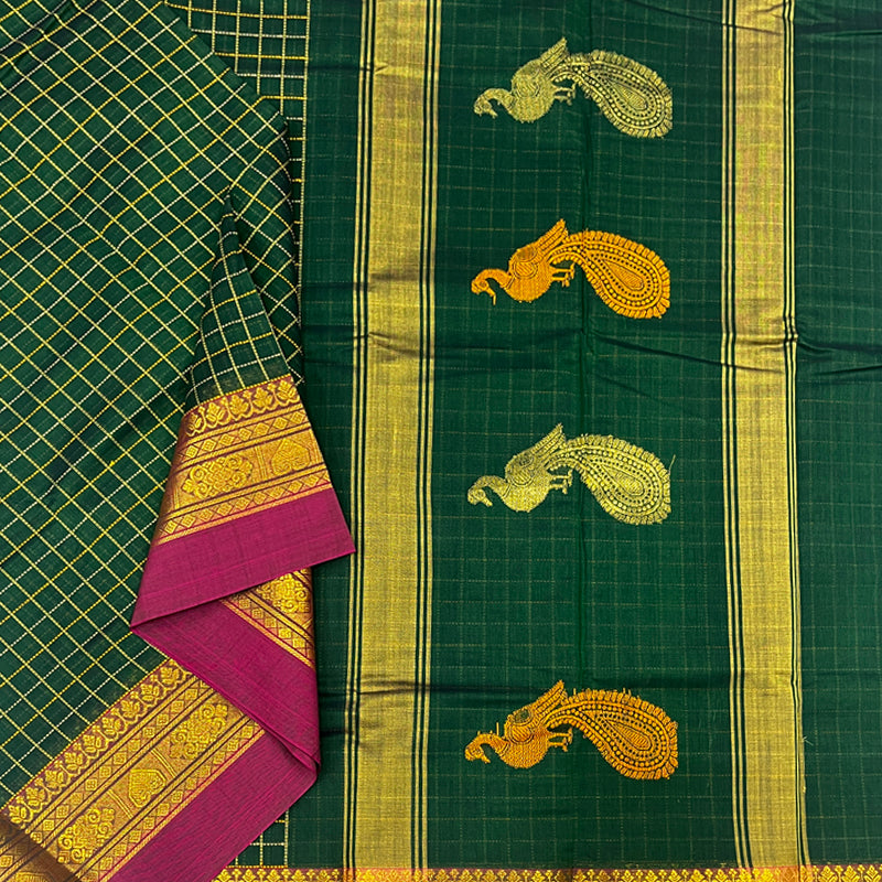 Hayagrivas Dark Green Handloom Chettinad Cotton Saree KSBE1H14-5