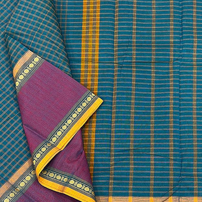 Hayagrivas Blue Handloom Chettinad Cotton Saree KSBE1H3-11