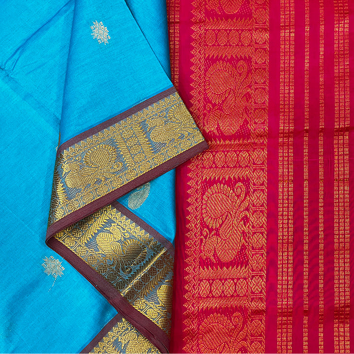 Hayagrivas Sky Blue Semi Silk Cotton Saree SSCBF83F4-1