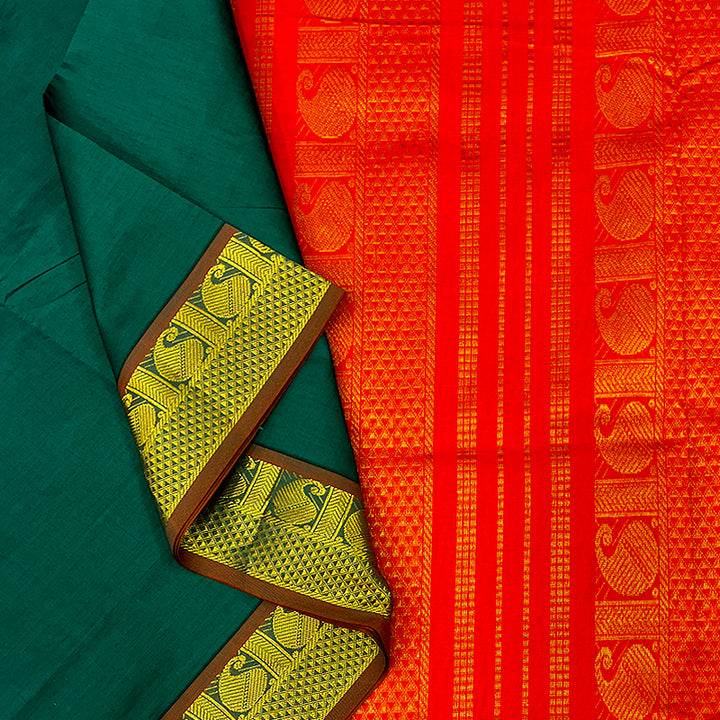 Hayagrivas Peacock Green Semi Silk Cotton Saree SSCBF101F1-73
