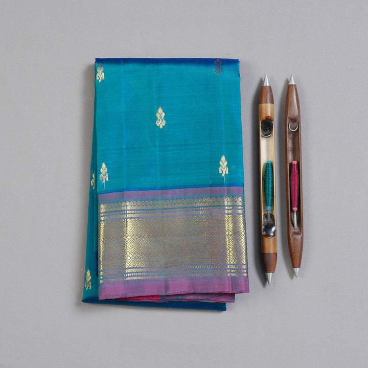 Hayagrivas Peacock Blue Handloom Kanjivaram Silk Saree with Purple Border KBD1502L1-21