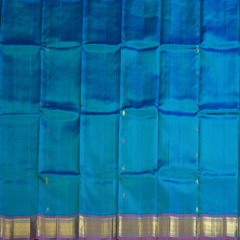 Hayagrivas Peacock Blue Handloom Kanjivaram Silk Saree with Purple Border KBD1502L1-21
