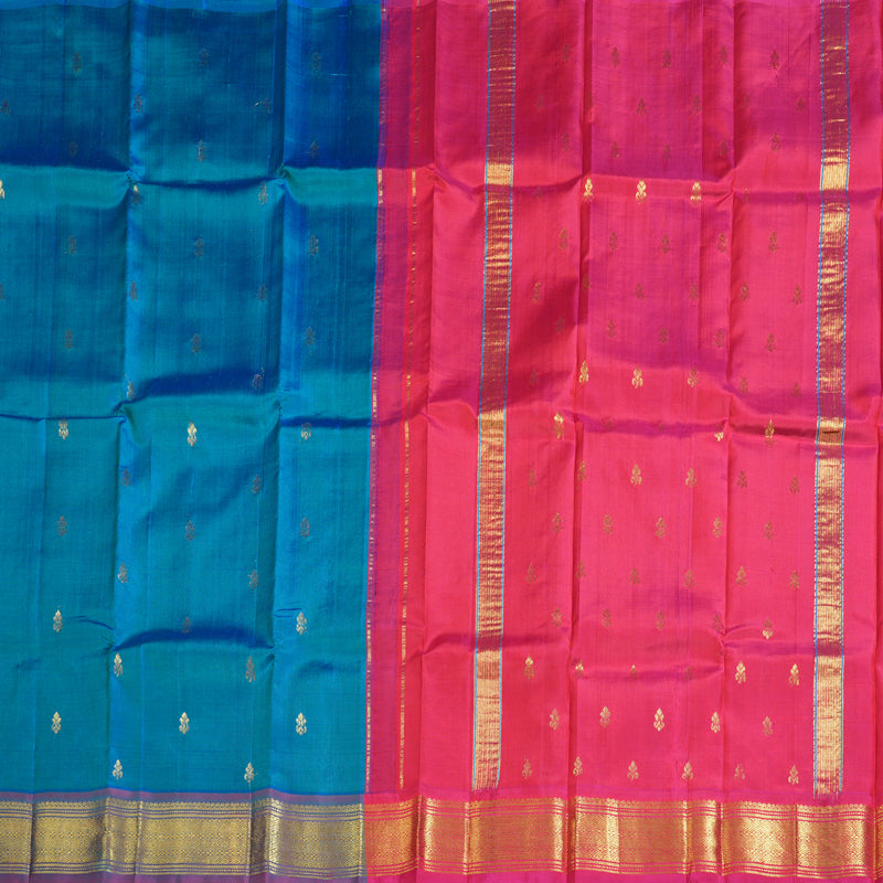 Hayagrivas Peacock Blue Handloom Kanjivaram Silk Saree with Purple Border KBD1502L1-21