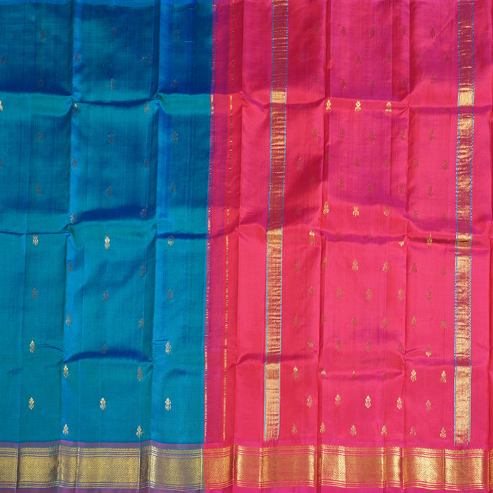Hayagrivas Peacock Blue Handloom Kanjivaram Silk Saree with Purple Border KBD1502L1-21