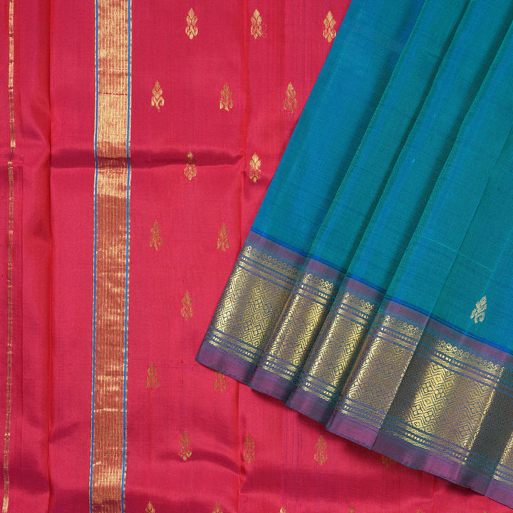 Hayagrivas Peacock Blue Handloom Kanjivaram Silk Saree with Purple Border KBD1502L1-21
