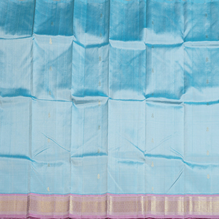 Hayagrivas Sky Blue Handloom Kanjivaram Silk Saree with Rose Pink Border KBD1502L1-3