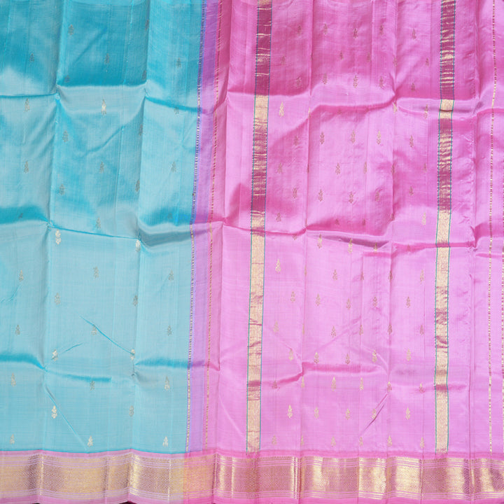 Hayagrivas Sky Blue Handloom Kanjivaram Silk Saree with Rose Pink Border KBD1502L1-3