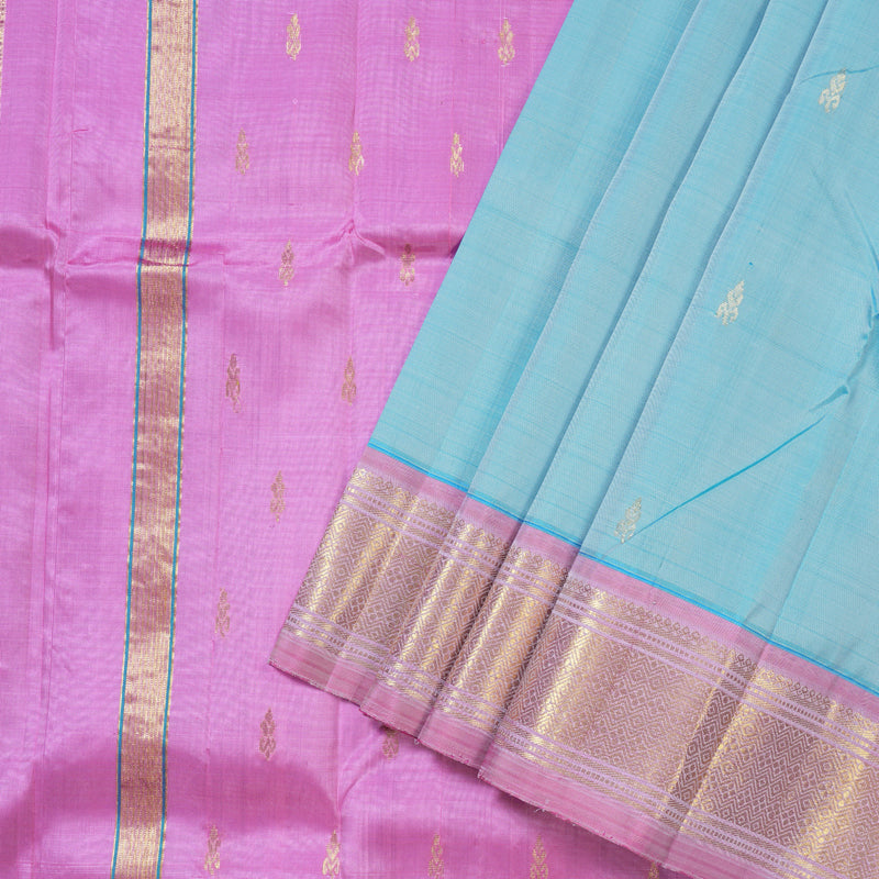 Hayagrivas Sky Blue Handloom Kanjivaram Silk Saree with Rose Pink Border KBD1502L1-3