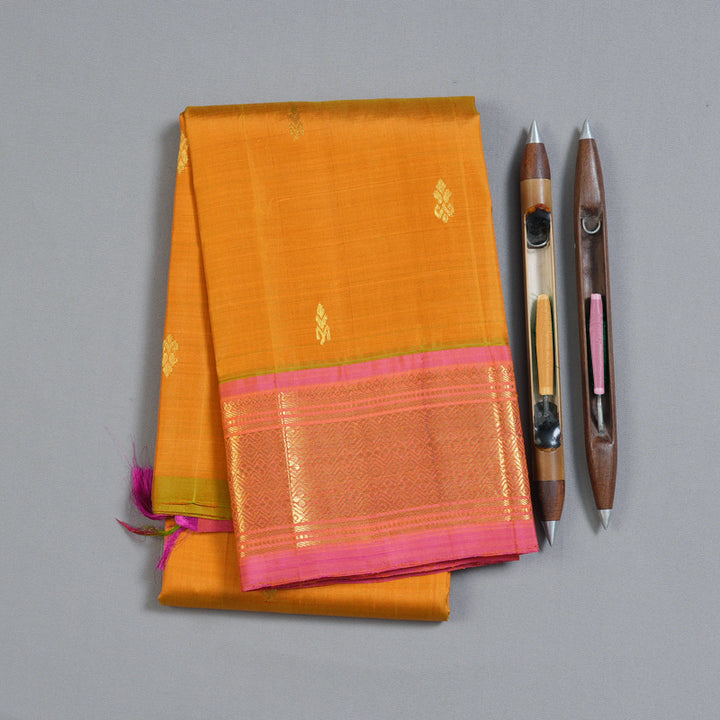 Hayagrivas Mango Yellow Handloom Kanjivaram Silk Saree with Dual Tone (Pink With Yellow) Border KBD1502L1-39