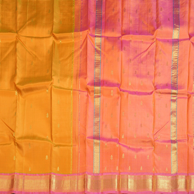 Hayagrivas Mango Yellow Handloom Kanjivaram Silk Saree with Dual Tone (Pink With Yellow) Border KBD1502L1-39
