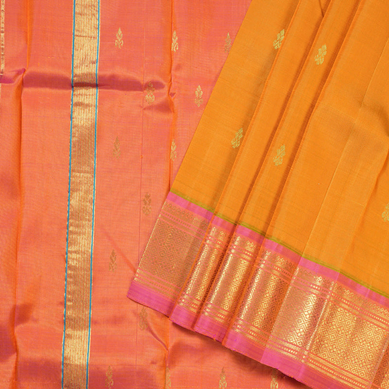 Hayagrivas Mango Yellow Handloom Kanjivaram Silk Saree with Dual Tone (Pink With Yellow) Border KBD1502L1-39