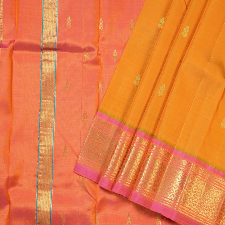 Hayagrivas Mango Yellow Handloom Kanjivaram Silk Saree with Dual Tone (Pink With Yellow) Border KBD1502L1-39