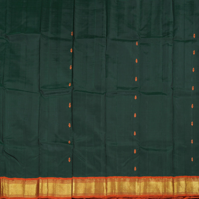Hayagrivas Stunning Bottle Green Handloom Kanjivaram Silk Saree with Burnt Orange Border KBD1502L1-4