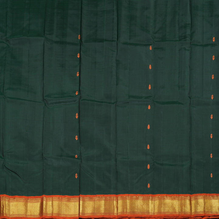 Hayagrivas Stunning Bottle Green Handloom Kanjivaram Silk Saree with Burnt Orange Border KBD1502L1-4