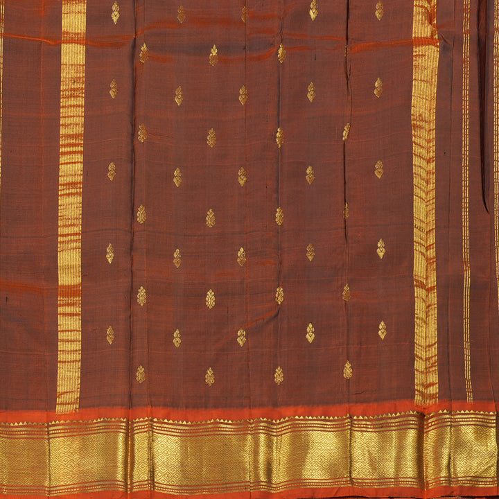 Hayagrivas Stunning Bottle Green Handloom Kanjivaram Silk Saree with Burnt Orange Border KBD1502L1-4