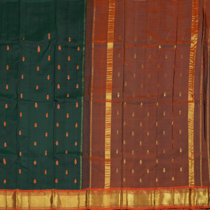 Hayagrivas Stunning Bottle Green Handloom Kanjivaram Silk Saree with Burnt Orange Border KBD1502L1-4