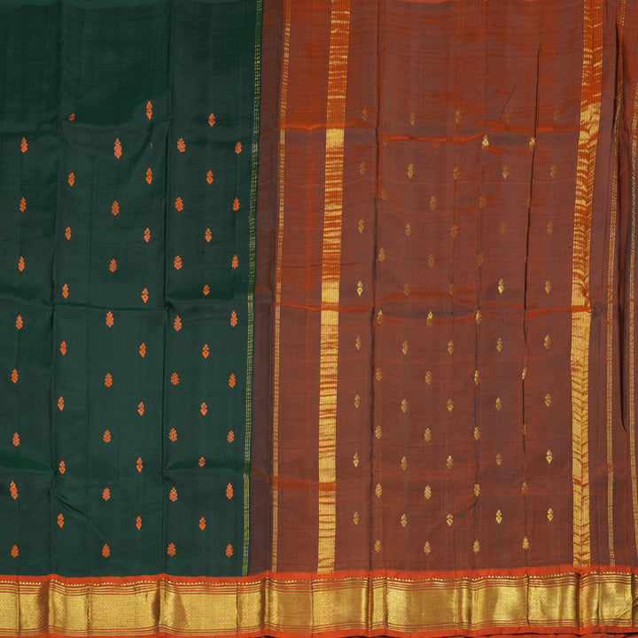 Hayagrivas Stunning Bottle Green Handloom Kanjivaram Silk Saree with Burnt Orange Border KBD1502L1-4