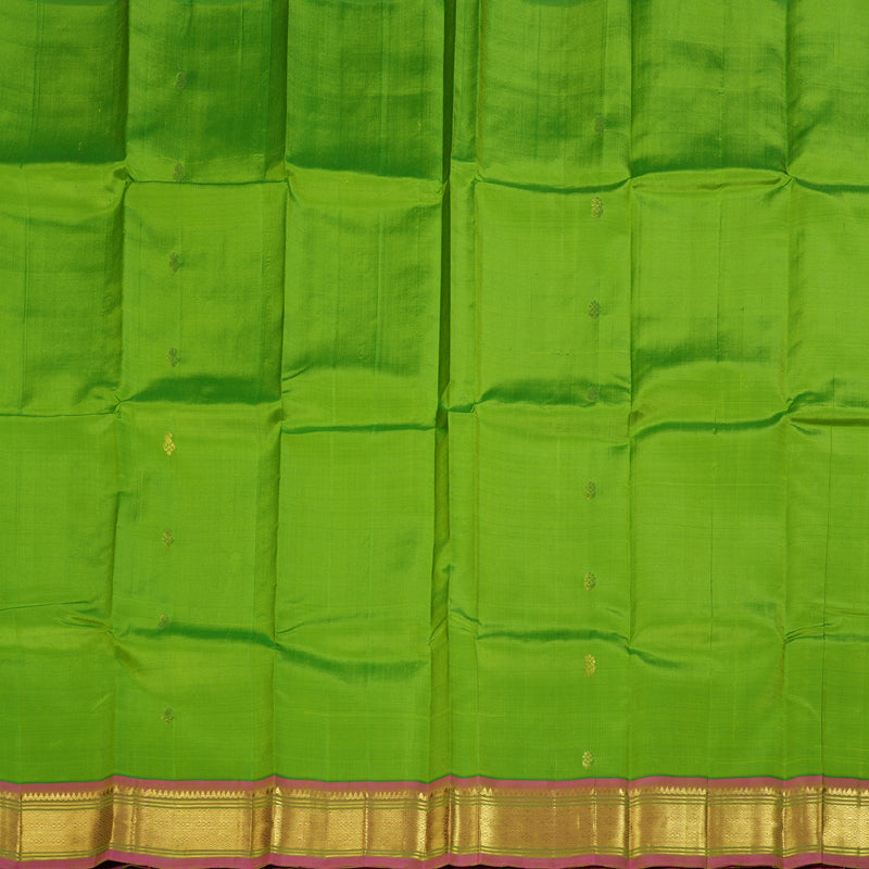 Hayagrivas Parrot Green Handloom Kanjivaram Silk Saree with Pink Border KBD1502L1-8