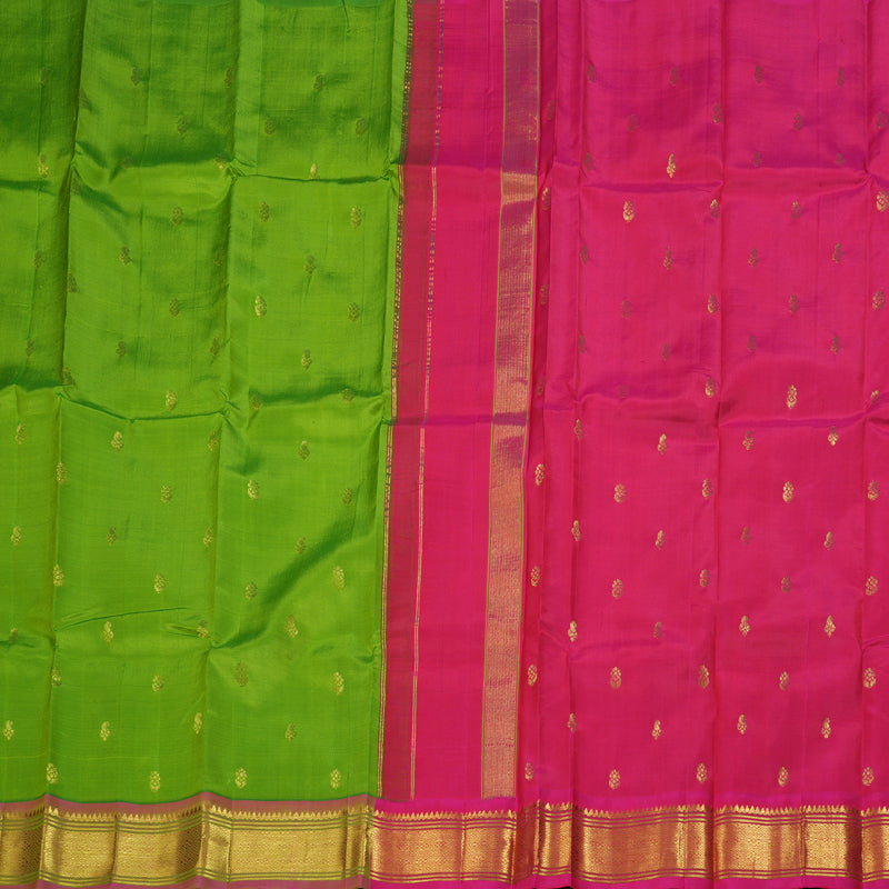 Hayagrivas Parrot Green Handloom Kanjivaram Silk Saree with Pink Border KBD1502L1-8