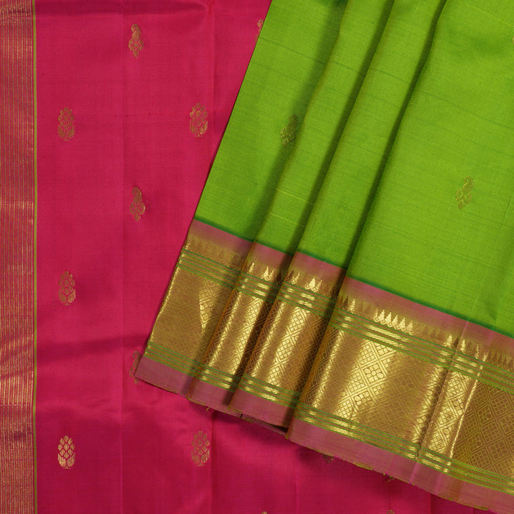 Hayagrivas Parrot Green Handloom Kanjivaram Silk Saree with Pink Border KBD1502L1-8