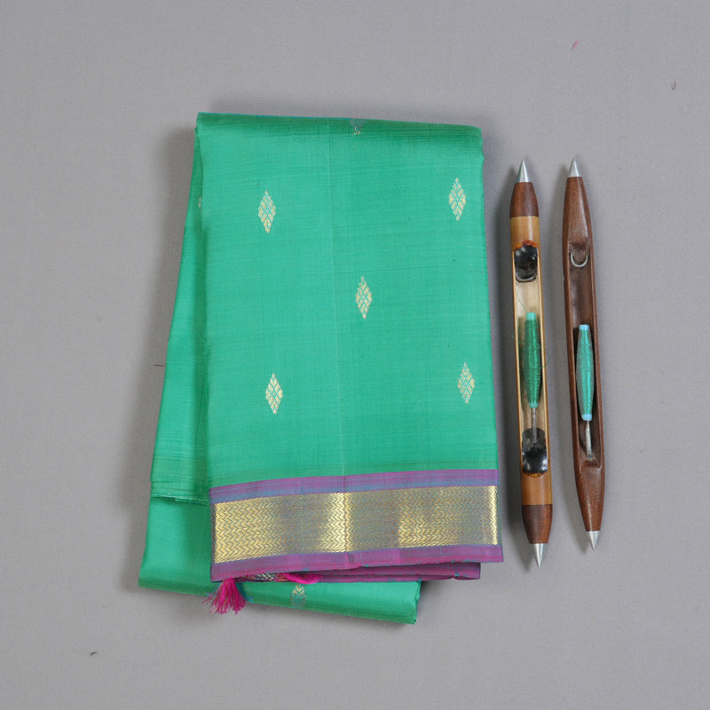 Hayagrivas Sea Green Handloom Kanjivaram Silk Saree with Pink Border KBD1502L2-4