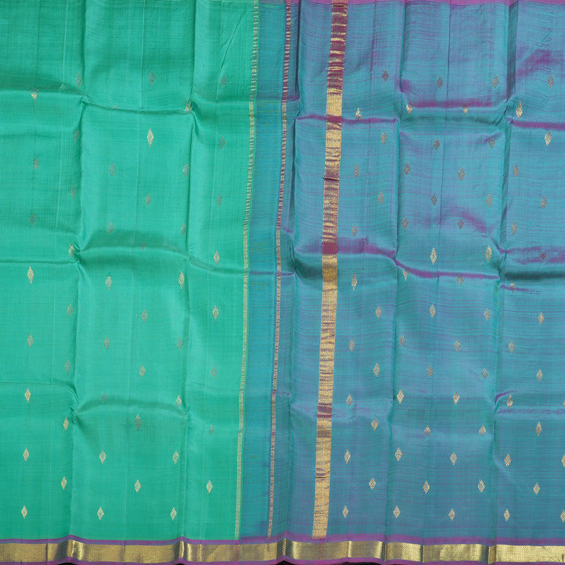 Hayagrivas Sea Green Handloom Kanjivaram Silk Saree with Pink Border KBD1502L2-4
