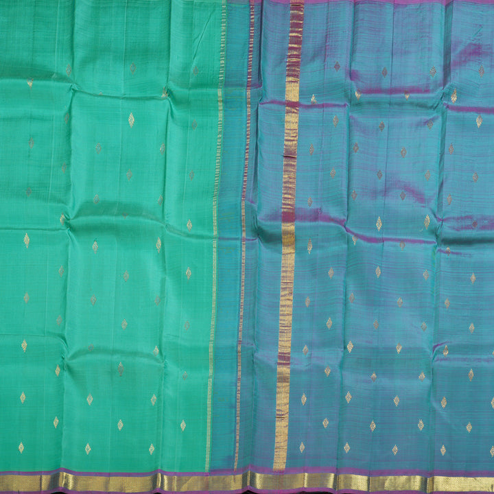 Hayagrivas Sea Green Handloom Kanjivaram Silk Saree with Pink Border KBD1502L2-4