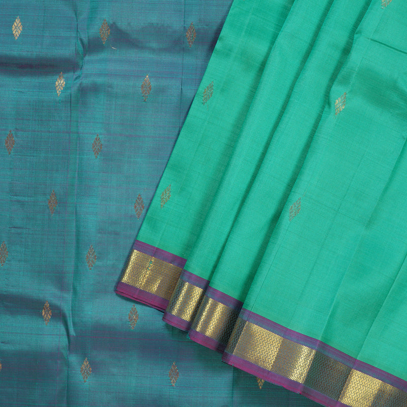 Hayagrivas Sea Green Handloom Kanjivaram Silk Saree with Pink Border KBD1502L2-4