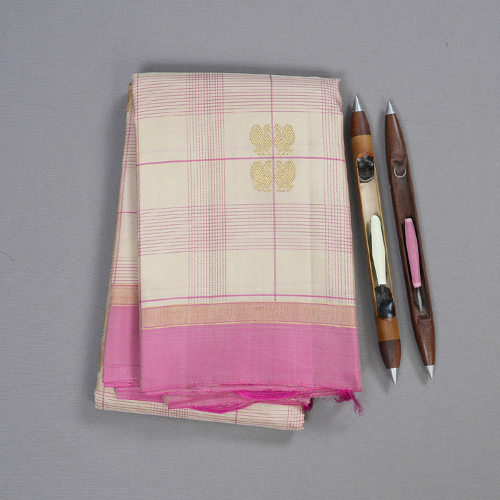 Hayagrivas Sandal Beige Handloom Kanjivaram Silk Saree with Rose Pink Border KBD1503L2-1