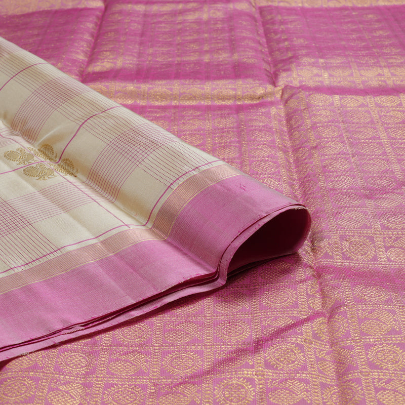 Hayagrivas Sandal Beige Handloom Kanjivaram Silk Saree with Rose Pink Border KBD1503L2-1
