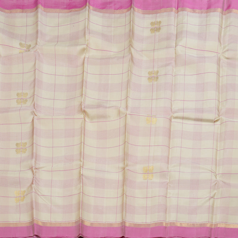 Hayagrivas Sandal Beige Handloom Kanjivaram Silk Saree with Rose Pink Border KBD1503L2-1