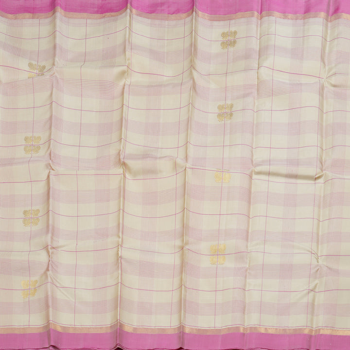 Hayagrivas Sandal Beige Handloom Kanjivaram Silk Saree with Rose Pink Border KBD1503L2-1