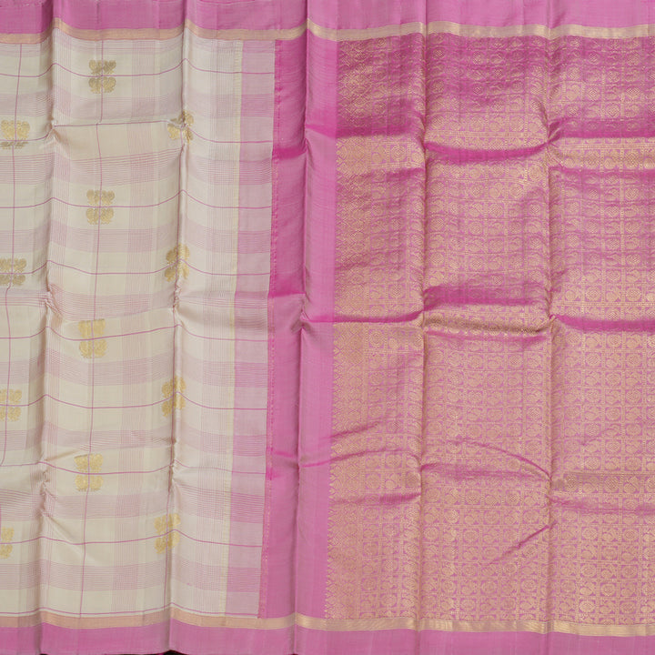 Hayagrivas Sandal Beige Handloom Kanjivaram Silk Saree with Rose Pink Border KBD1503L2-1
