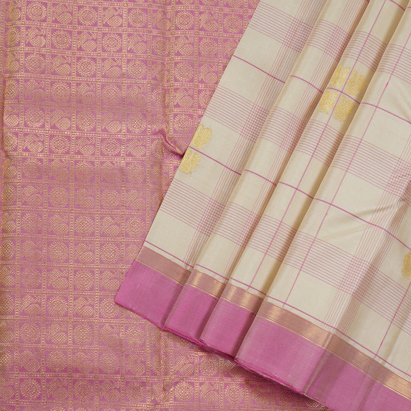 Hayagrivas Sandal Beige Handloom Kanjivaram Silk Saree with Rose Pink Border KBD1503L2-1