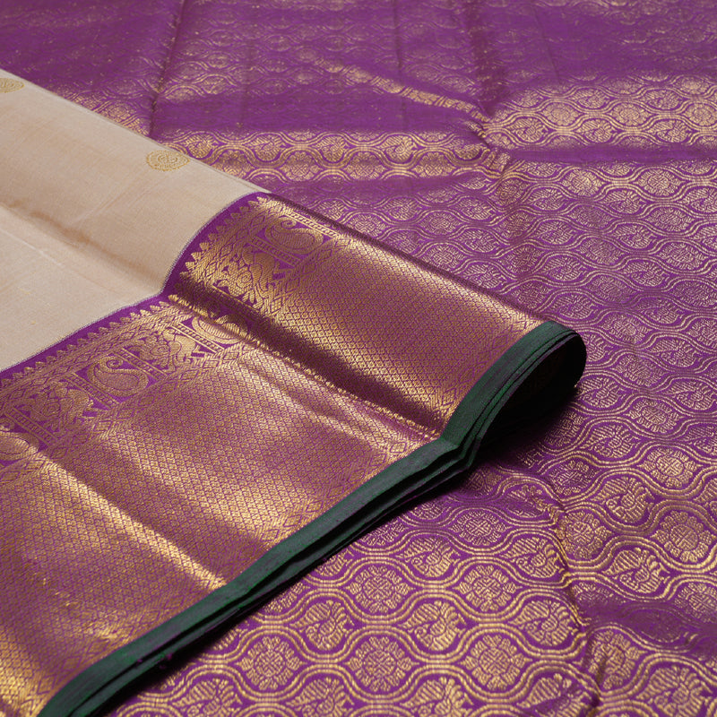Hayagrivas Sandal Beige Handloom Kanjivaram Silk Saree with Dark Purple Border KBD1505A1-4