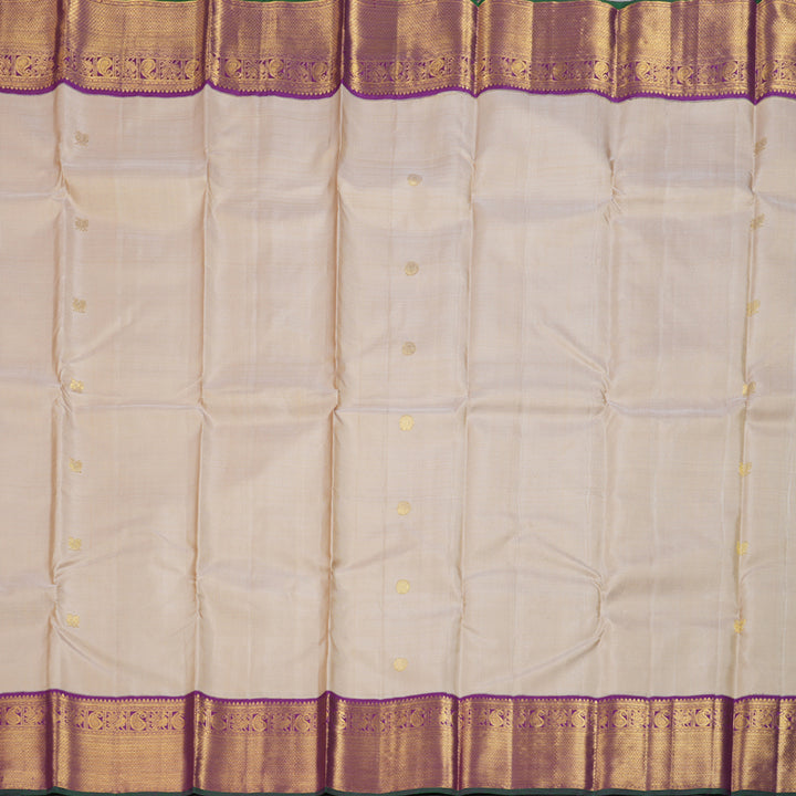 Hayagrivas Sandal Beige Handloom Kanjivaram Silk Saree with Dark Purple Border KBD1505A1-4