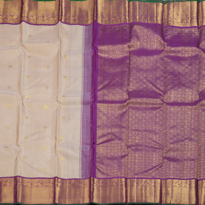Hayagrivas Sandal Beige Handloom Kanjivaram Silk Saree with Dark Purple Border KBD1505A1-4