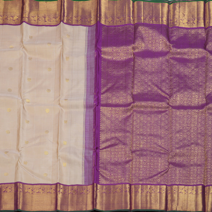 Hayagrivas Sandal Beige Handloom Kanjivaram Silk Saree with Dark Purple Border KBD1505A1-4