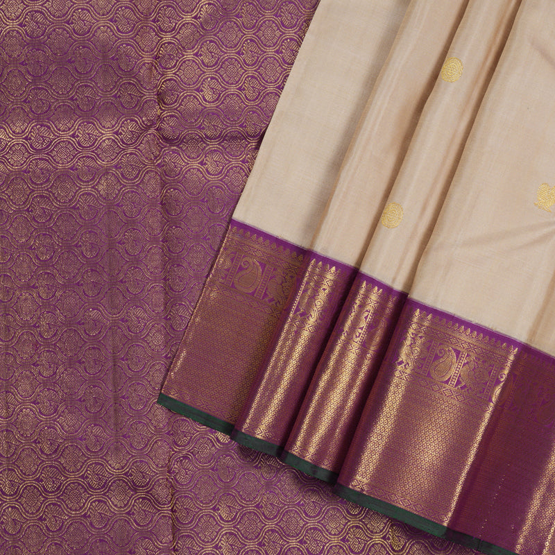Hayagrivas Sandal Beige Handloom Kanjivaram Silk Saree with Dark Purple Border KBD1505A1-4