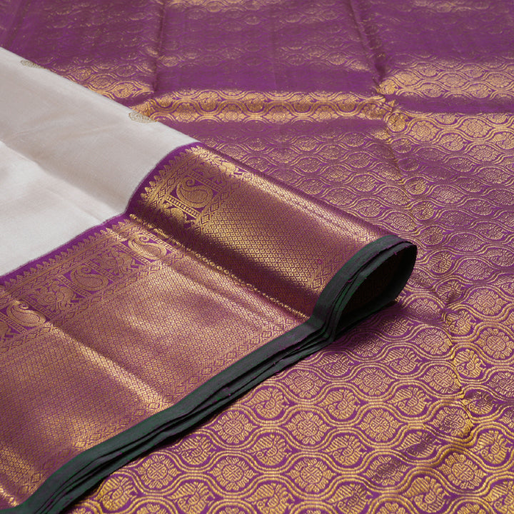 Hayagrivas Beige Handloom Kanjivaram Silk Saree with Purple Border KBD1505A1-6
