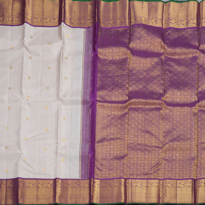 Hayagrivas Beige Handloom Kanjivaram Silk Saree with Purple Border KBD1505A1-6