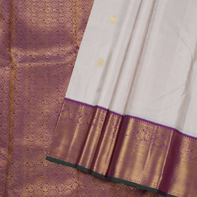 Hayagrivas Beige Handloom Kanjivaram Silk Saree with Purple Border KBD1505A1-6